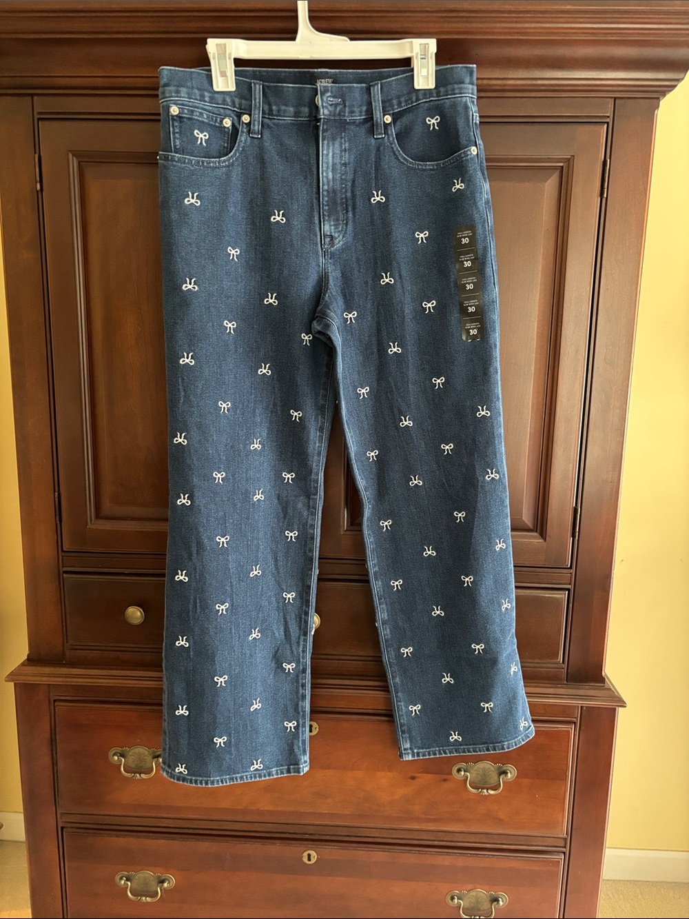 J. Crew Dark Blue Denim Jeans with White Bow Embroidery